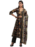Libas Women Silk Blend Regular Fit Black Printed Kurta Sets, Small