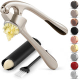 Zulay Kitchen Premium Garlic Press Set - Rust Proof & Dishwasher Safe Professional Garlic Mincer Tool - Easy-Squeeze Easy-Clean With Soft Ergonomic Handle - Silicone Garlic Peeler & Brush (Silver) -Like New
