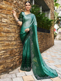 Satrani Womens Pure Georgette Saree (3430S279N_Dark Light Green)