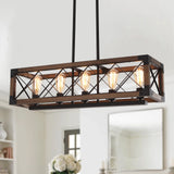 Lingkai Kitchen Island Lighting, 32 Inch 5 Light Farmhouse Linear Chandelier Dining Room Pool Table Pendant Light Fixtures, Rust