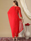 Gosriki Women'S Cotton Blend Bandhani Printed Straight Kurta With Pant & Dupatta (Turae-Red-Nw-Gs_L_Red_Large),Red,,B0D3BX3HJP
