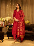 W Women'S Maroon Solid Blend Kurta Dupatta Bottomwear With Zari Greadine L