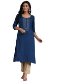 Libas Women'S Viscose Rayon Ethnic Motifs Straight Kurta (26822R Blue