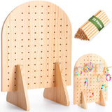 Colingmill 1 Set Keychain Display Stand Wooden Pegboard Display Stand with 25 Pcs Dowel Rods Oval Bracelet Organizer Holder for