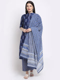 Anni Designer Women'S Cotton Straight Kurta With Palazzo & Dupatta (Kpzd-Cot-10009-Blue_Xxl_Blue_Xx-Large),Blue,2XL,Cotton Blend,Straight,Dupatta, Palazzo