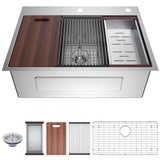 33-inch Undermount Kitchen Sink Workstation - 33x22 Inch Drop In Sink Workstation T304 18 Gauge Stainless Steel Single Bowl Kitc