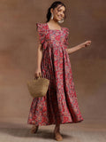 Libas Women'S Cotton Fit And Flare Midi Casual Dress (29161_Pink Pink L