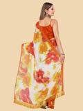 Rangita Women Abstract Printed Chiffon Saree With Blouse Piece -Orange