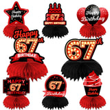 Happy 67th Birthday Red and Black Table Honeycomb Centerpieces Balloons Theme Decor Table Decorations Table Toppers for Girls Wo