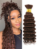 Chocolate Brown Human Braiding Hair Deep Wave Bulk, 4# Color No Weft Curly Braiding Hair Extensions for Boho Braids Wet and Wavy