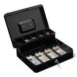 Amazon Basics Cash Box with Lock Key, Money Organizer Tray, 11.81 x 9.45 x 3.54, Black