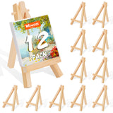 WOWOSS 12 Pack 5 Mini Wood Display Easel, Natural Wooden Tripod Holder Stand for Displaying Small Canvases, Business Cards, Phot