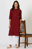 W For Woman Maroon Solid Cotton Blend Straight Kurta (Size: 2Xl)-24Onw12285-222984