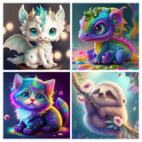 Fuinkqe 4 Pack 5D Animals Diamond Painting Kits for Adults Crystal Diamond Art for Adults Beginner, Full Drill DIY Animal Fami