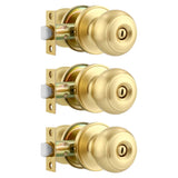 Karlstone 3 Pack Bedroom Door Knobs,Polished Brass Door Knob,Bedroom Locks for Doors,Door Knobs Interior Door Handle for Bathroo