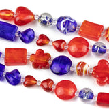 Cherry Blossom Beads Handmade Lampwork Glass Red, White, and Blue Mixed Beads - Bulk 4 Assorted 8-Inch Strands