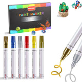 Oil Based Paint Pens and Markers, 6 Pack Permanent Quick-Dry Paint Markers for Rock Painting, Metal, Glass, Fabric, Wood, Plasti