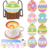 Reallnaive 8 Pcs Easter Eggs Paint by Numbers Kit for Adults Cute Coasters with Holder Spring Mini Paint by Numbers Kits Round O