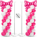 Charnoel 2 Sets Rose Red White Bow Balloon Column Stand Kit Includes 2 Bows & 100 Latex Balloons Adjustable Stands for Princess