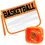 Hillban 2 Pcs Basketball Girls Gifts Makeup Cosmetic Bag Clear Toiletry Purse Chenille Letter Zipper Pouch Basketball Accessorie