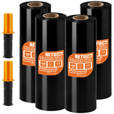 Black Stretch Film Shrink Wrap for Moving Supplies (18inch, 4 Pack) x 1000ft, Industrial Strength Plastic Wrap Stretch Roll for