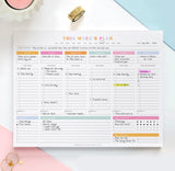 ThreeKin Weekly Planner - Premium 52-Sheet Tear-Off Notepad, 8.5 x 11 inches, Clean Colorful Design, Perfect for Work, School, P