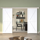 BarnBase 12FT Double Sliding Barn Door Hardware, Low Clearance Aluminium Alloy Box Rail Hardware for Wooden Double Barn Door, Do