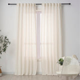 Ftinala Neutral Linen Semi Sheer Curtains 102 Inch Long 50 Inches Width Flax Light Filtering Drapes For Living Room Cream Beige Modern Farmhouse Window Curtain Back Tab & Rod Pocket -Like New