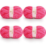 BATELO Velvet Chenille Yarn for Crocheting & Knitting 1440 Yards, Soft Thick Fluffy Bulky Blanket Yarn, 4 Pack of 10.5oz (Hot Pi