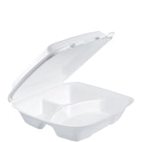 DART 90HTPF3R Lg Perforated 3 Comp Foam Hinged Container, 9 in (Case of 200)