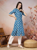 Stylum Women'S Floral Printed Rayon A-Line Kurta (Johnyblue38_Blue, M)