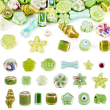Magibeads 38Pcs Assorted Ceramic Beads for Jewelry Making Green Flower Star Flat Round Bone Fish Sea Animal Bright Aesthetic Por