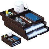Solid Wood Desk Organizer 3Tier Stackable Letter Tray Walnut Mail Sorter