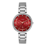 Timex Analog Watch For Women With Red Round Dial & Silver Stainless Steel Bracelet Band Water Resistant Women'S Wrist Watches -