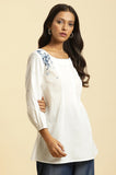 W For Woman W For Womanhite Embroidered Cotton Tunic Top With Beads