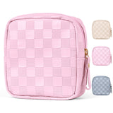 MAGEFY Small Makeup Bag for Purse, Checkered Makeup Bag Small Pouches for purse Leather Mini Make Up Bag Cute Cosmetic Bag for W