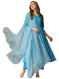 Anni Designer Women'S Cotton Blend Solid Anarkali Kurta With Pant & Dupatta (Sendra Sky_M_Sky Blue_Medium),Sky Blue,M