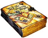 Belivoz Handmade Leather Journal The Journey Begins Map Design, Vintage Deckle Edge Page With With Lock, Travel Diary, Writing