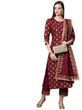 Gosriki Women'S Cotton Straight Kurta With Pant & Dupatta (Kptd-Cot-10079-Maroon_S-Go_Maroon_Small),Maroon,,B09NVPFQ9L