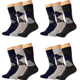 Pinkit MenS Diamond Formal Cotton Socks Pack Of 12Pairs(4 Pairs D.Gray, 4 Pairs Navy, 4 Pairs Silver)