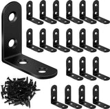 DOUDOULE 20PCS Black L Brackets, Stainless Steel Corner Brace for Wood & Metal, L Bracket Corner Brace with 80 Screws, Right Ang