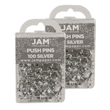 JAM PAPER Colorful Push Pins - Silver Pushpins - 2 Packs of 100