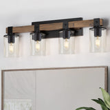 DUJAHMLAND Farmhouse Vanity Light Fixture, Industrial 4-Light Wood Wall Sconce Bathroom Vanity Lighting with Clear Glass Lights