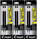 Pilot G2 Gel Ink Refill, 2Pack for Rolling Ball Pens, Bold Point, Black Ink, Pack of 3 = 6 Refills