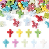 Elecrelive 45Pcs Cross Ceramic Beads for Jewelry, Crucifix Loose Porcelain Beads 9 Colors Cross Ceramic Charms for DIY Bracelets