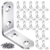 20PCS L Bracket Corner Brace Sets, Stainless Steel L Brackets for Wood Shelves, 90 Degree Right Angle Bracket with 80 Screws, Me