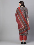 Gosriki Women'S Cotton Blend Straight Printed Kurta With Pant & Dupatta Set (Makshi Red-Nv_S-Gs_Red_Small),Red,,B0BL1D36BZ
