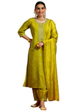 Libas Gerua Womens Embroidered Silk Blend Straight Kurta With Salwar And Dupatta