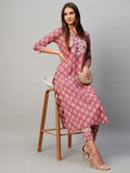 Anni Designer Women'S Cotton Blend Straight Printed Kurta With Pant (Gabri Pink_Xl_Pink_X-Large),Pink,XL,,,