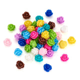 Beadthoven 50pcs Handmade Flat Base Opaque Resin Colorful Rose Flower Beads for DIY Beading Jewelry Necklace Bracelet Earring Su
